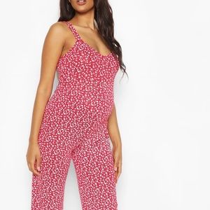 Maternity red floral jumpsuit